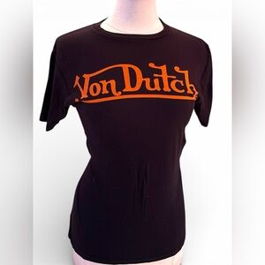 Real Y2K era Von Dutch Tee in Black with Vibrant Orange Logo